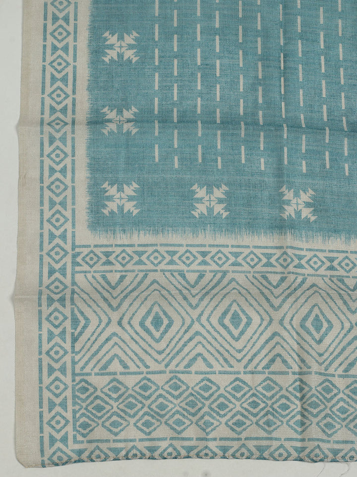 Printed Chanderi Unstitched Suit With Pant &amp; Dupatta