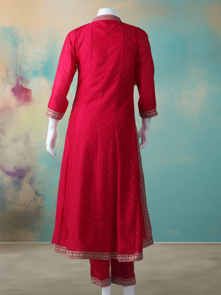 Embelished Art Silk Stitched Kurta With Pant &amp; Dupatta