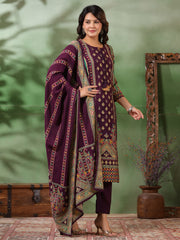 Digital Printed Cotton Blend Kurta With Pants & Dupatta