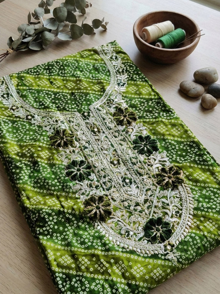 Printed Cotton Blend Unstitched Suit With Pant &amp; Dupatta