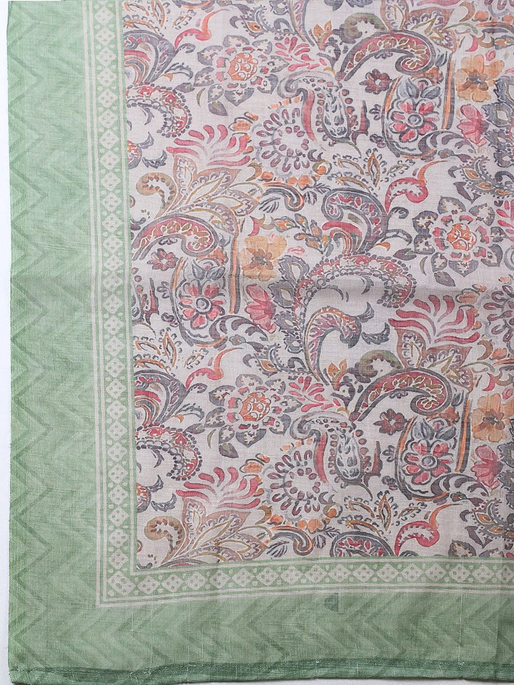 Embroidered Chanderi Unstitched Suit With Pant &amp; Dupatta