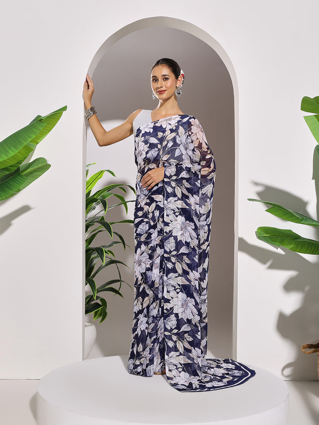 Floral Printed Georgette Saree