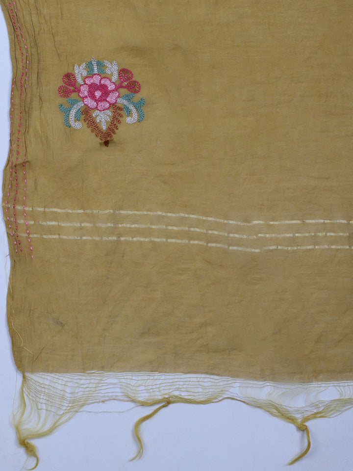 Neck Embroidered Chanderi Unstitched Suit With Dupatta