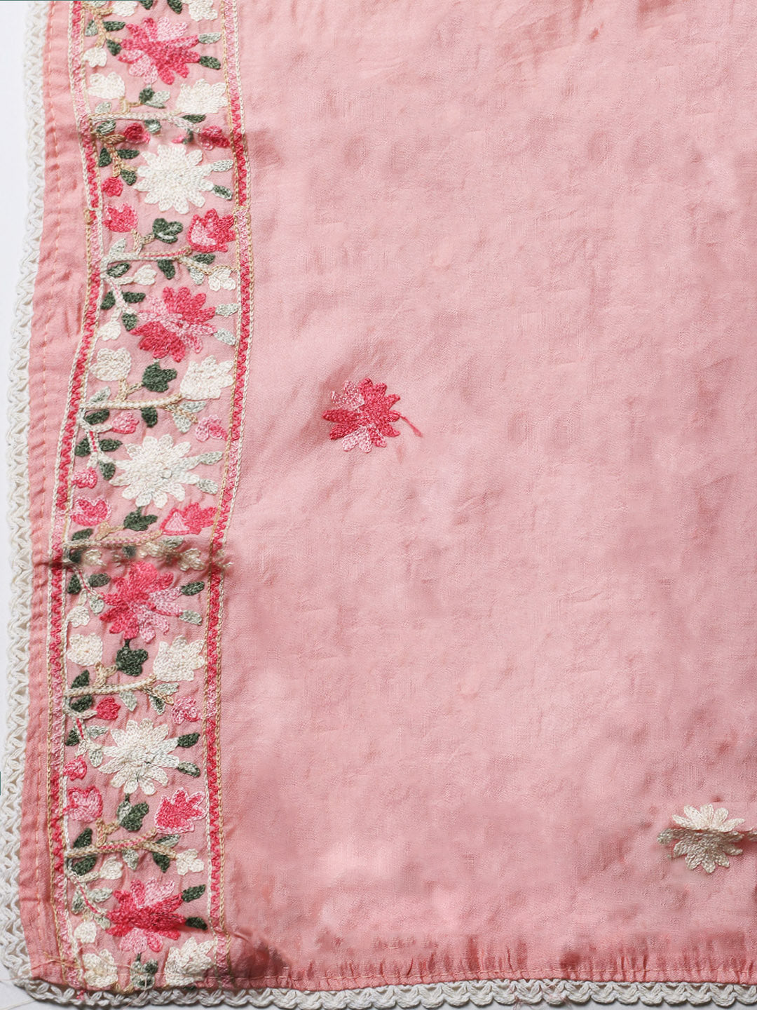 Embroidered Chanderi Unstitched Suit With Pant &amp; Dupatta