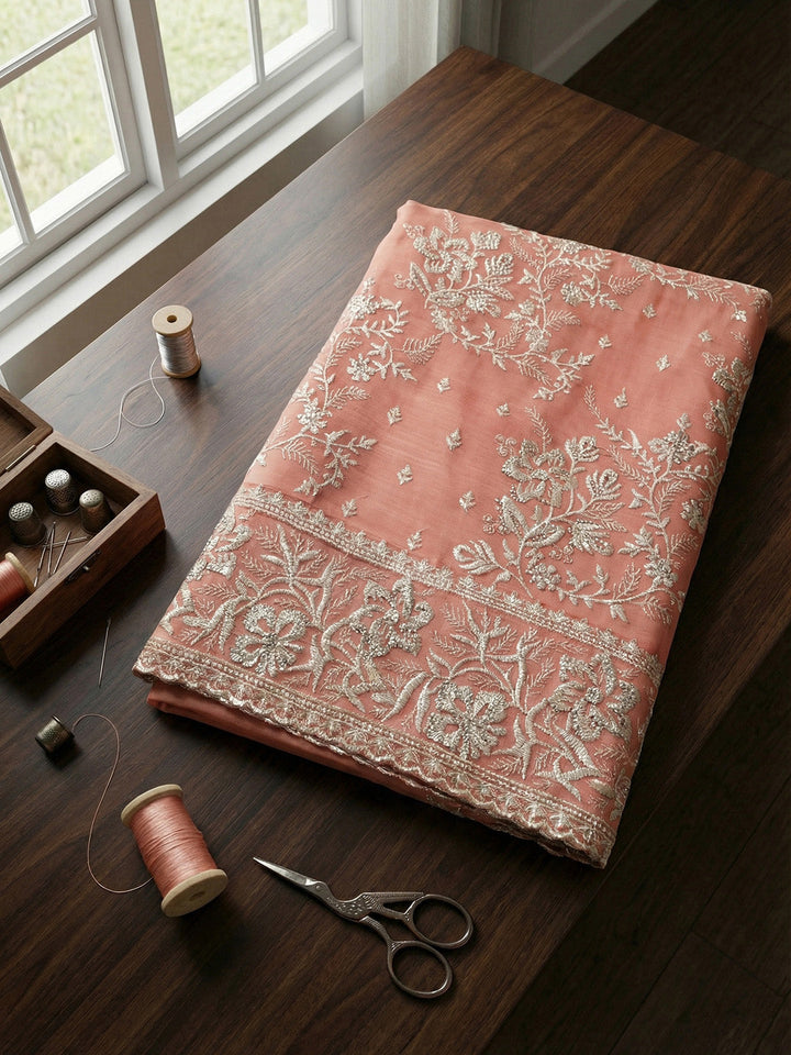 Embroidered Tissue Unstitched Suit With Pant &amp; Dupatta