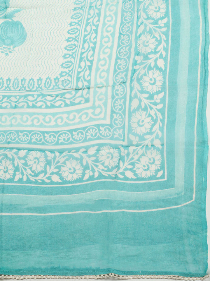Printed Cotton Blend Unstitched Suit With Pant &amp; Dupatta