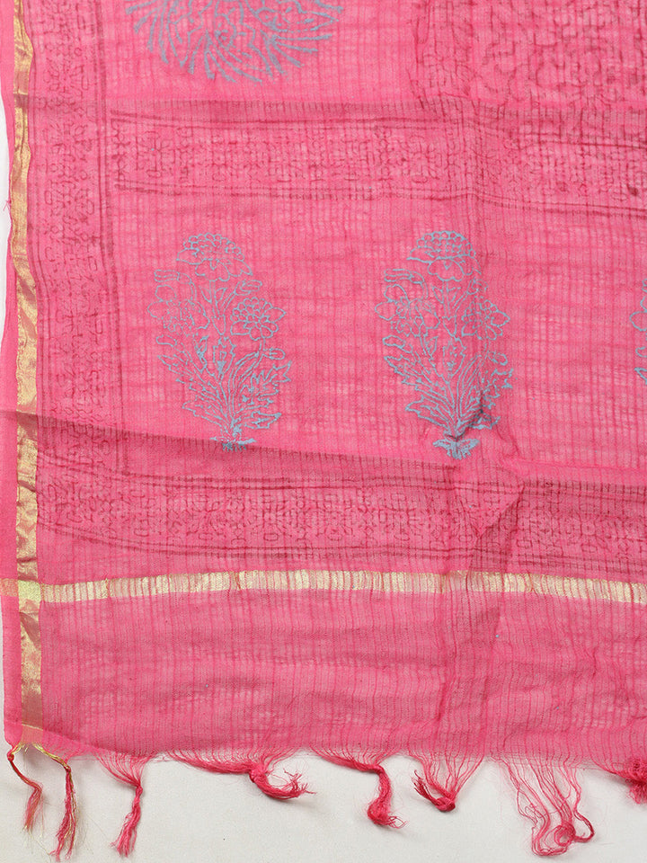 Printed Cotton Blend Unstitched Suit With Pant &amp; Dupatta