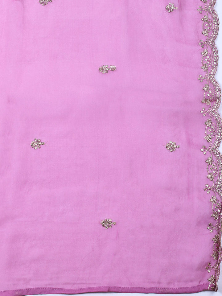 Embroidered Chanderi Unstitched Suit With Pant &amp; Dupatta