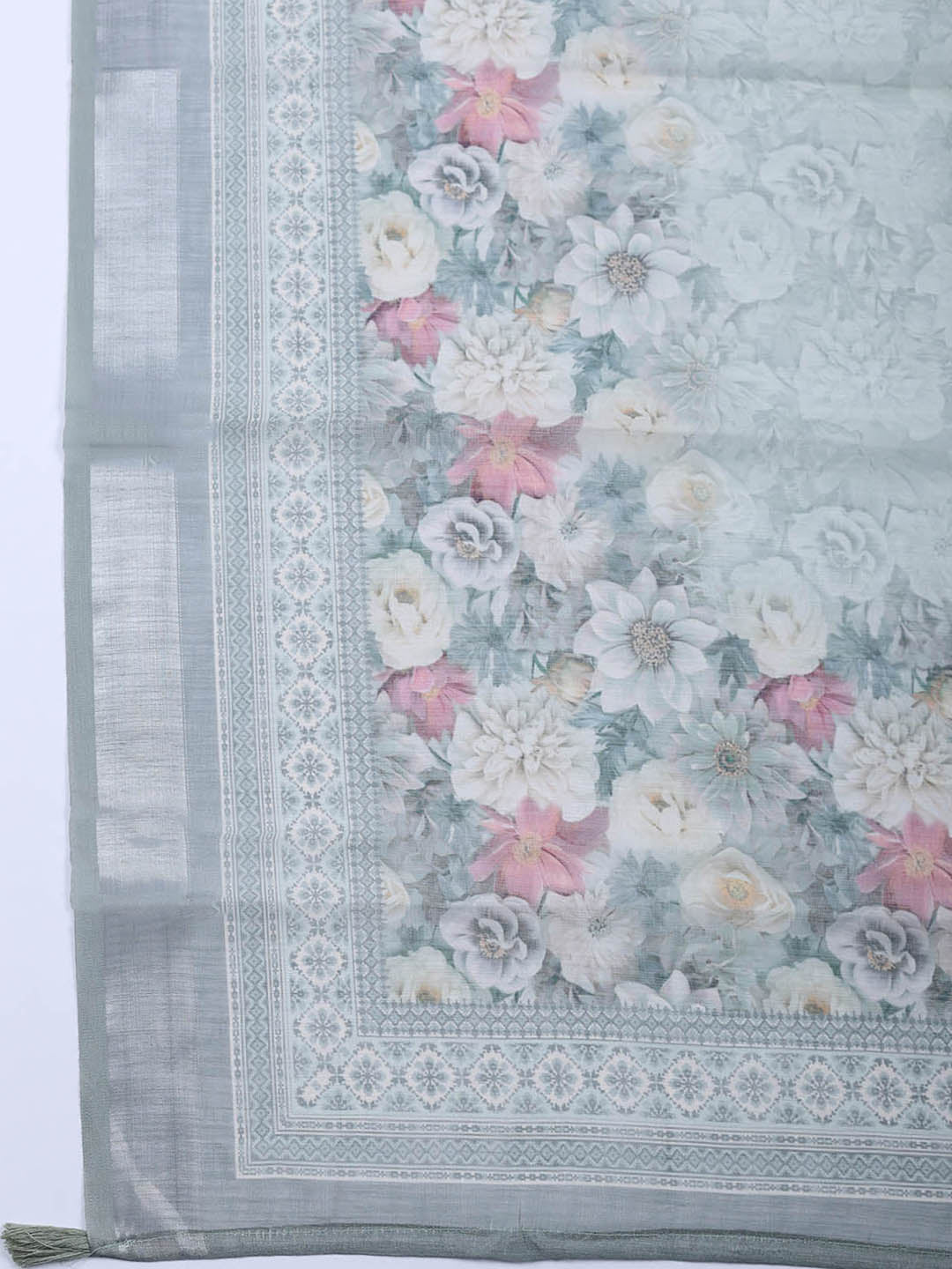 Embroidered Linen Blend Unstitched Suit With Pant &amp; Dupatta