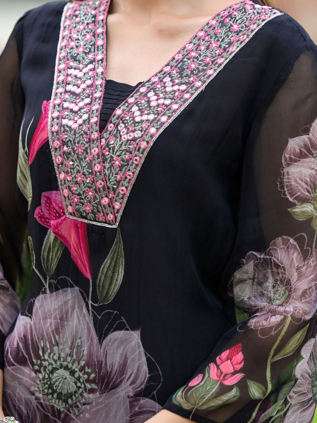 Printed Georgette Kurta With Pants & Dupatta