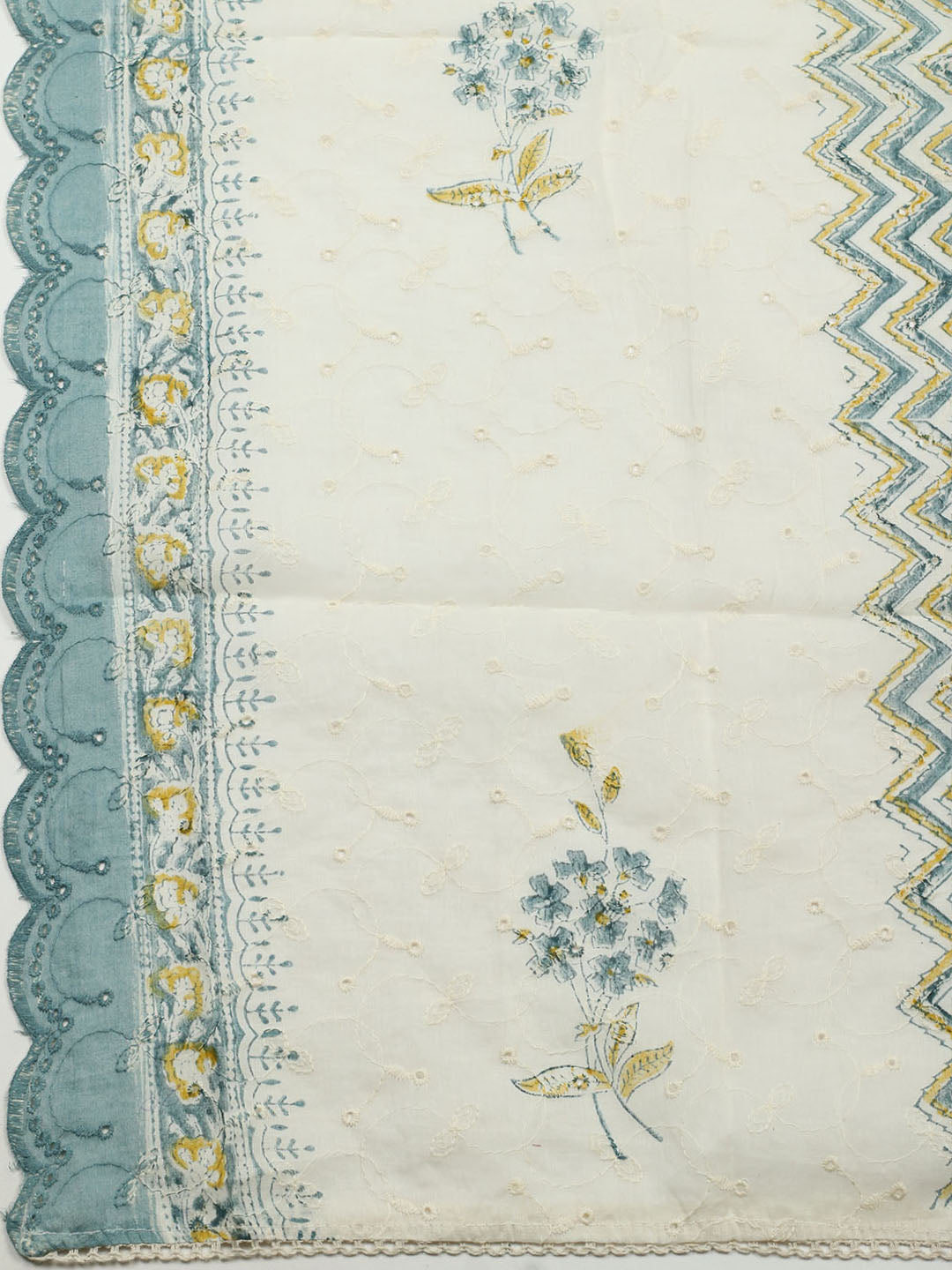 Printed Cotton Blend Unstitched Suit With Pant &amp; Dupatta