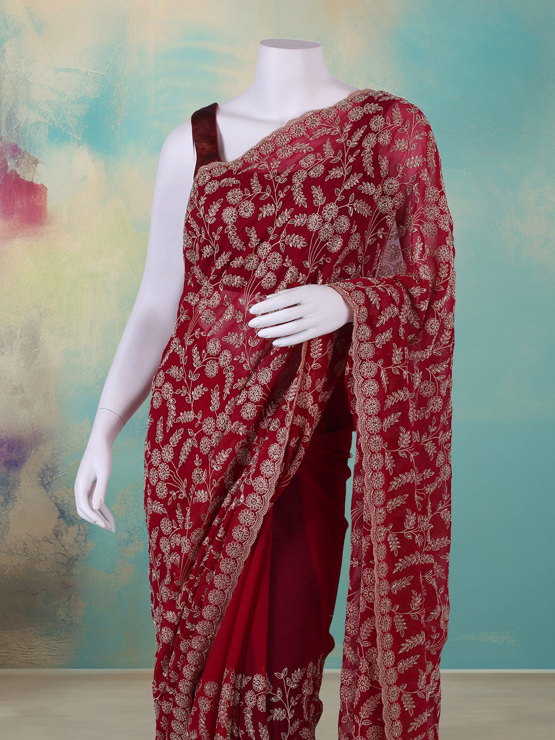 Floral Booti Embroidered Georgette Saree