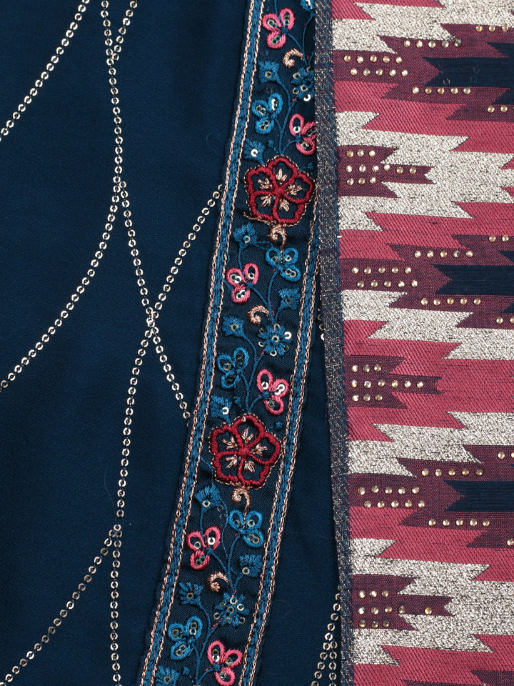 Embroidered Georgette Unstitched Suit With Pant &amp; Dupatta