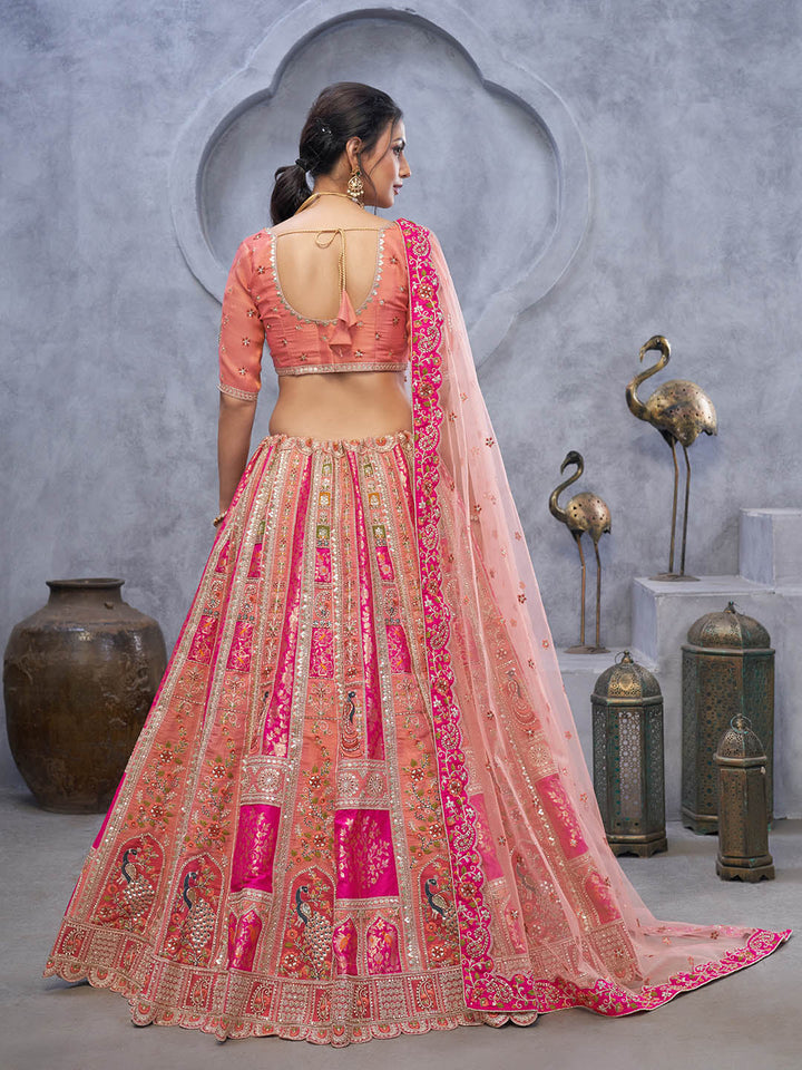 Resham Embroidery Tissue Unstitched Choli With Lehenga &amp; Dupatta