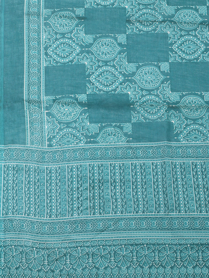 Printed Cotton Blend Unstitched Suit With Pant &amp; Dupatta
