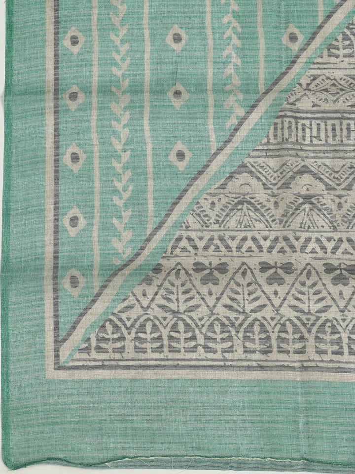 Printed Chanderi Unstitched Suit With Pant &amp; Dupatta