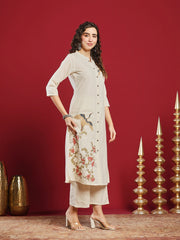 Embroidered Cotton Kurta With Pant