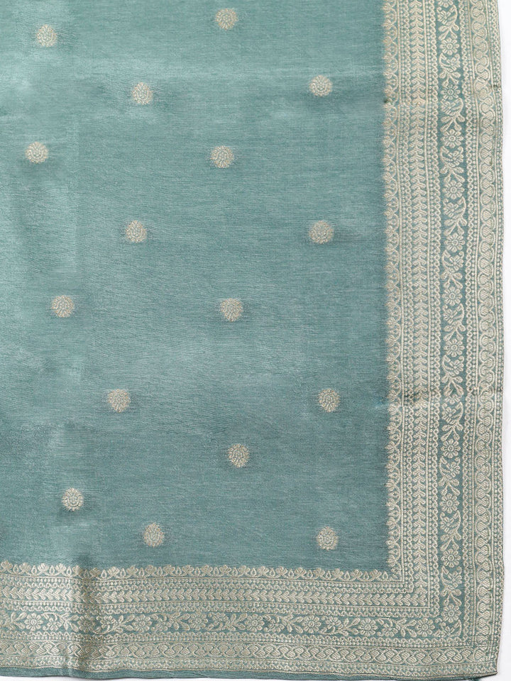Woven Design Chanderi Unstitched Suit With Pant Dupatta