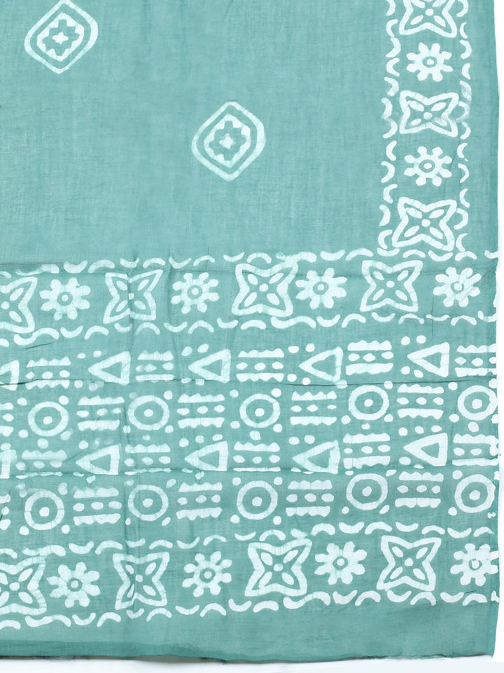 Printed Cotton Blend Unstitched Suit With Pant &amp; Dupatta