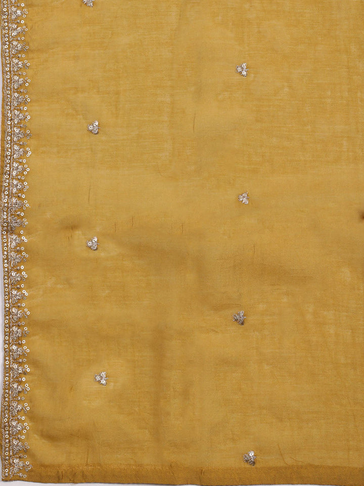 Neck Embroidered Chanderi Unstitched Suit With Dupatta