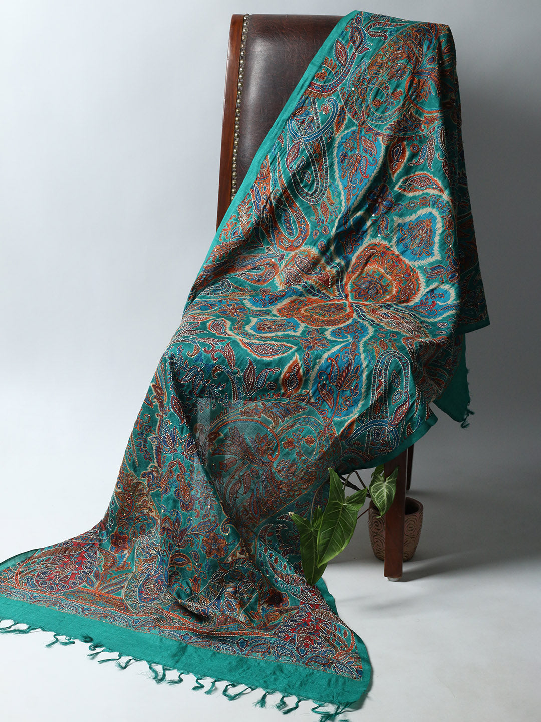 Printed Tussar Unstitched Kurta With Pant &amp; Dupatta