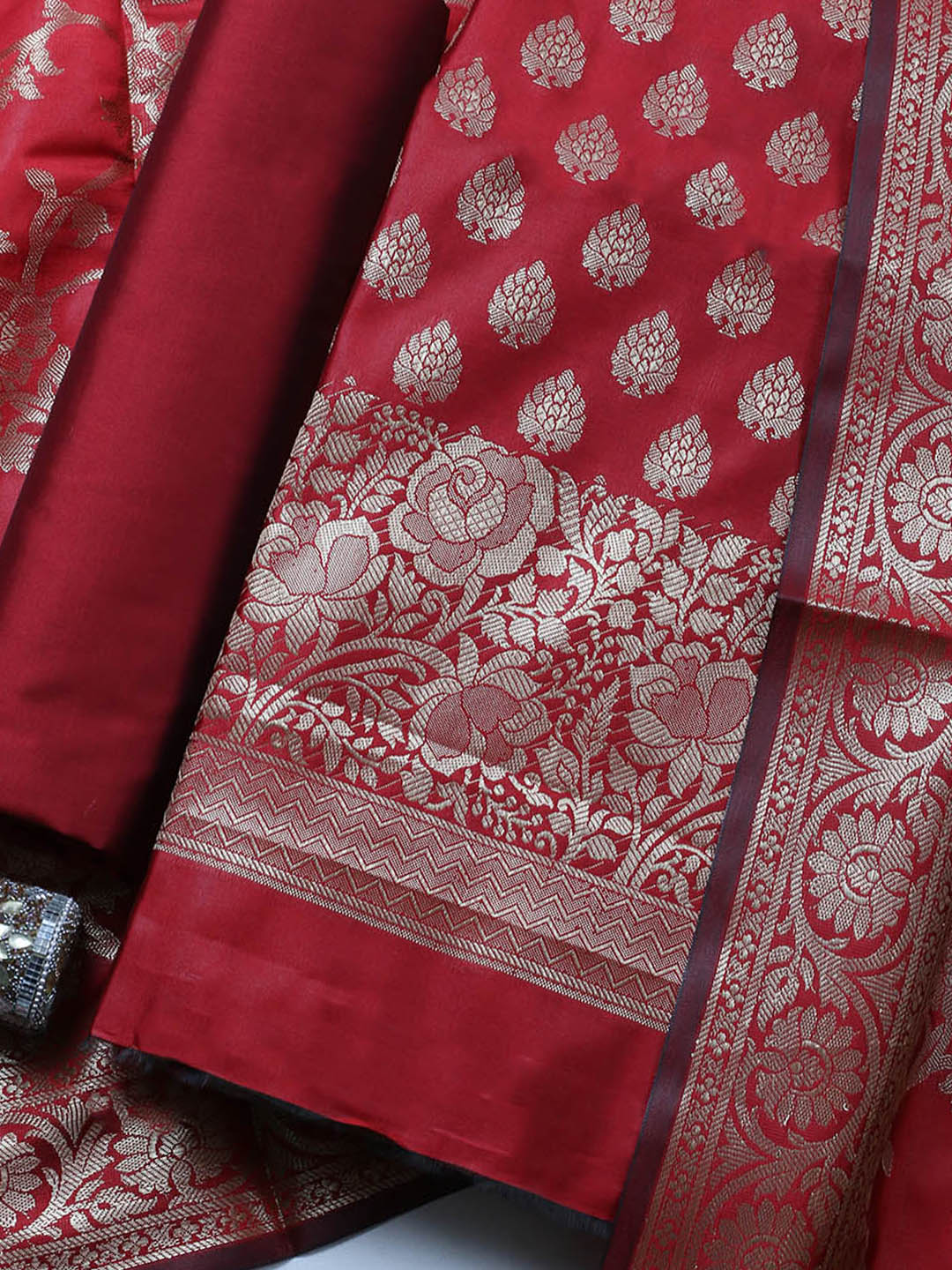 Banarasi Chanderi Unstitched Suit With Pant &amp; Dupatta