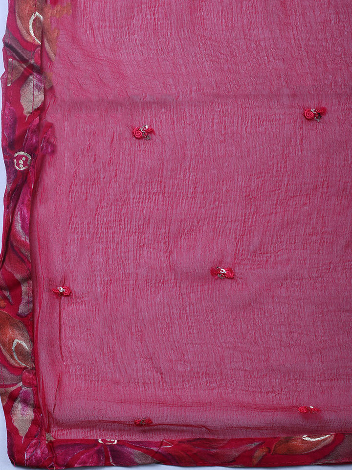Embroidered Cotton Blend Unstitched Suit With Pant &amp; Dupatta
