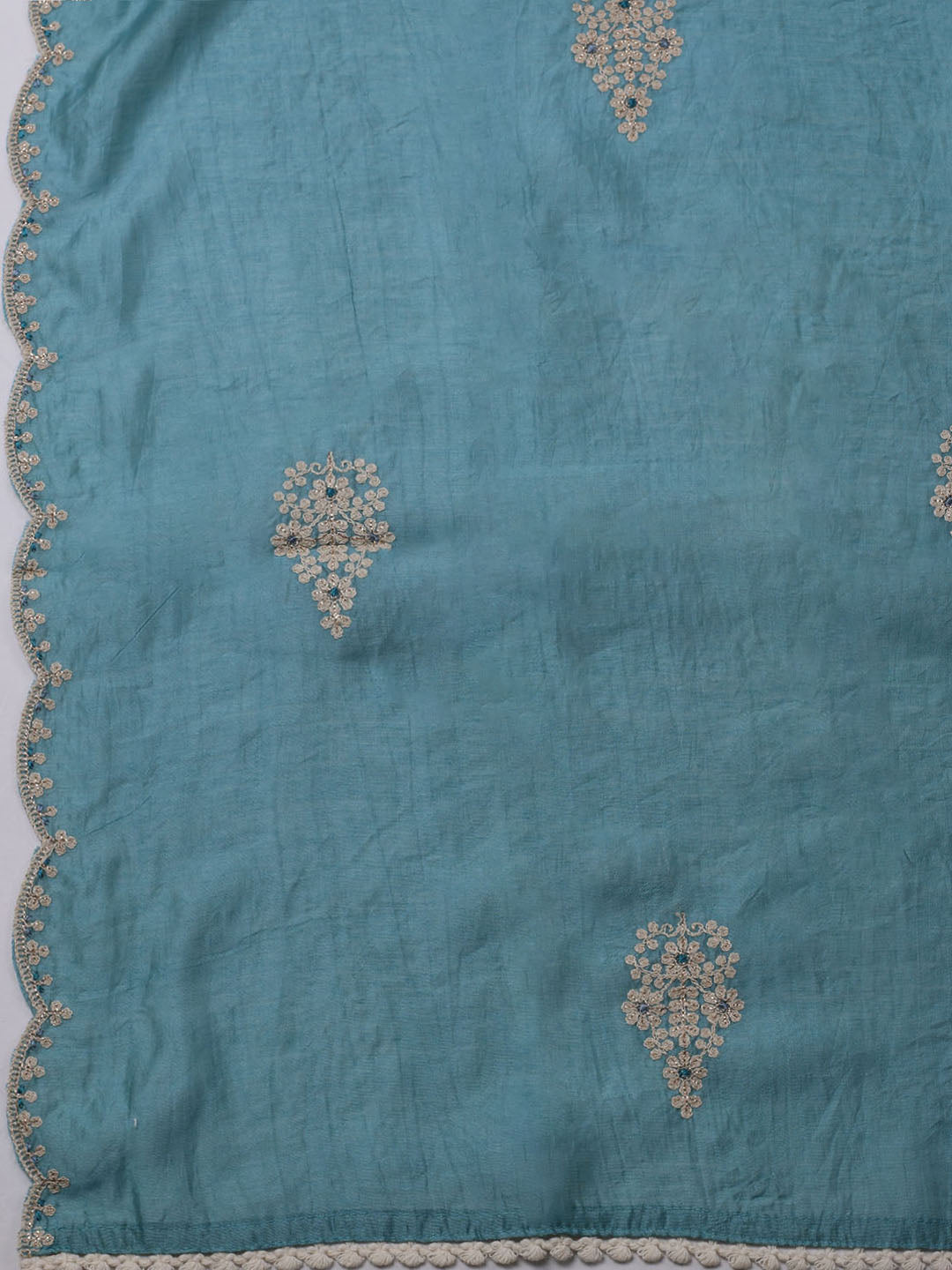 Neck Embroidered Chanderi Unstitched Suit With Dupatta