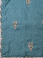 Neck Embroidered Chanderi Unstitched Suit With Dupatta