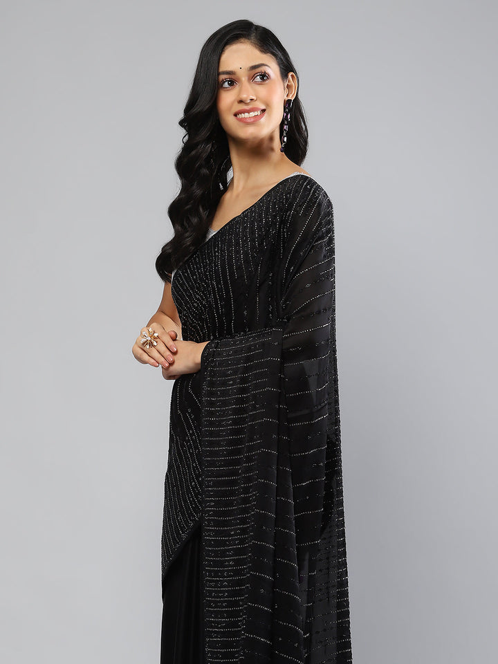 Stone Embellished Satin Saree