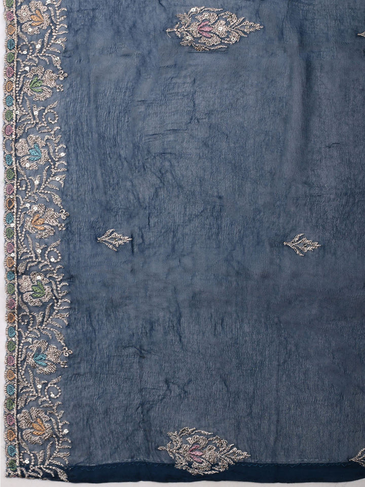 Embroirdred Organza Unstitched Suit With Dupatta