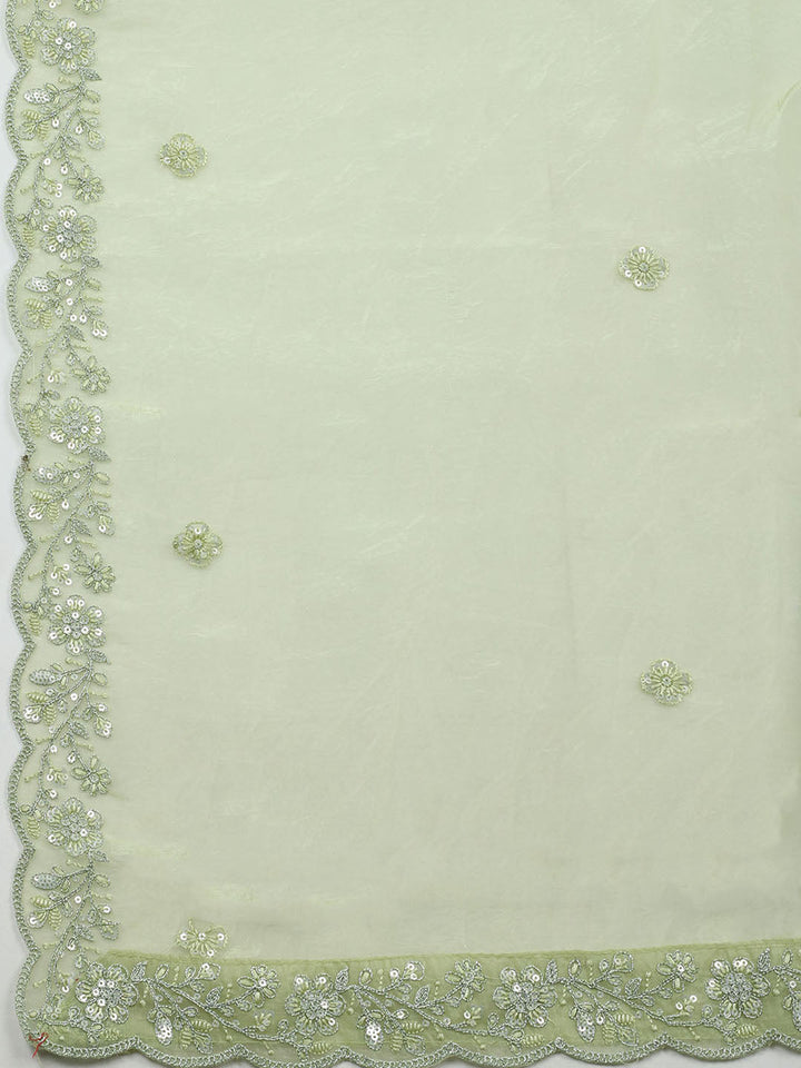 Embroidered Organza Unstitched Suit With Pant &amp; Dupatta