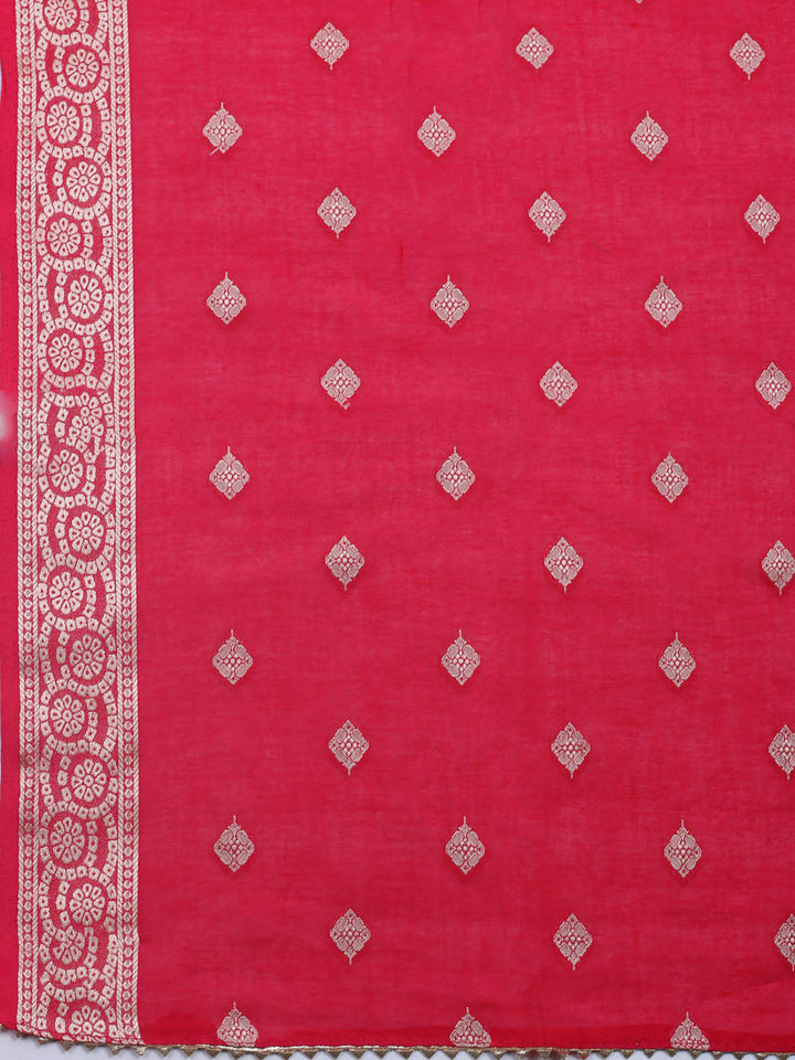 Neck Embroidered Chanderi Unstitched Suit With Dupatta