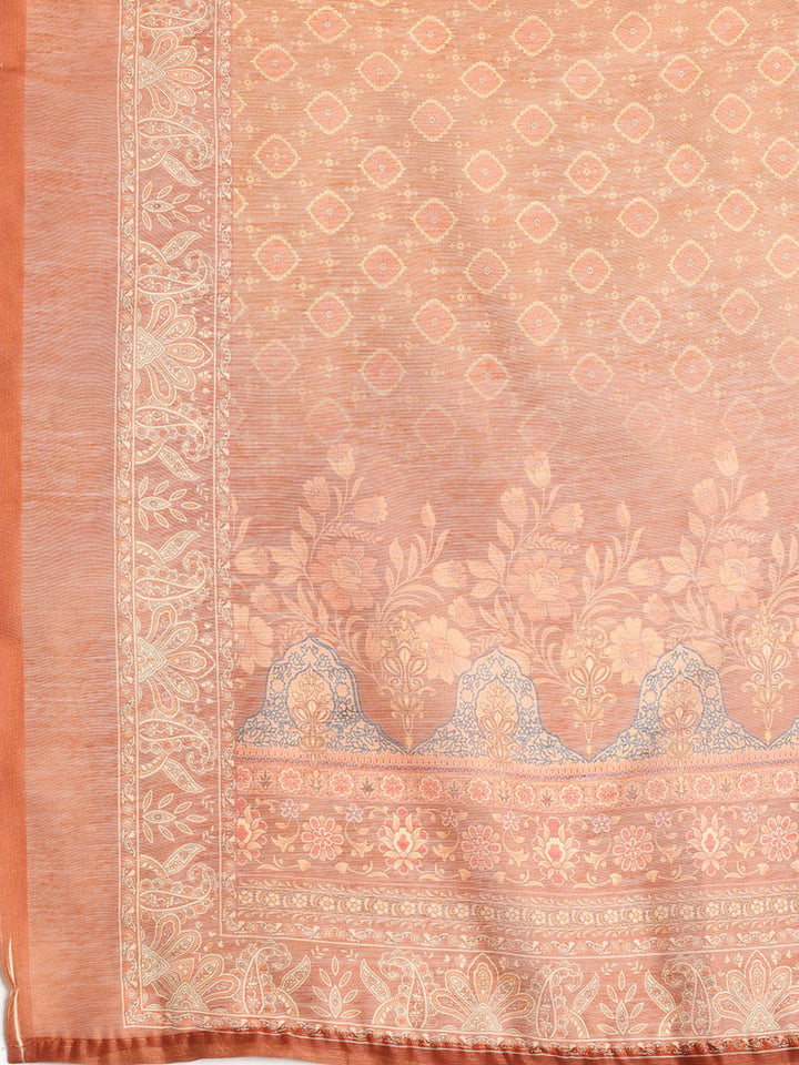 Printed Booti Chanderi Unstitched Suit With Dupatta