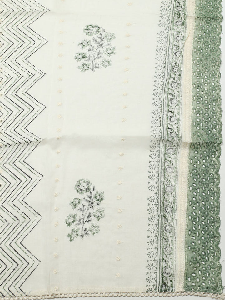 Printed Cotton Blend Unstitched Suit With Pant &amp; Dupatta