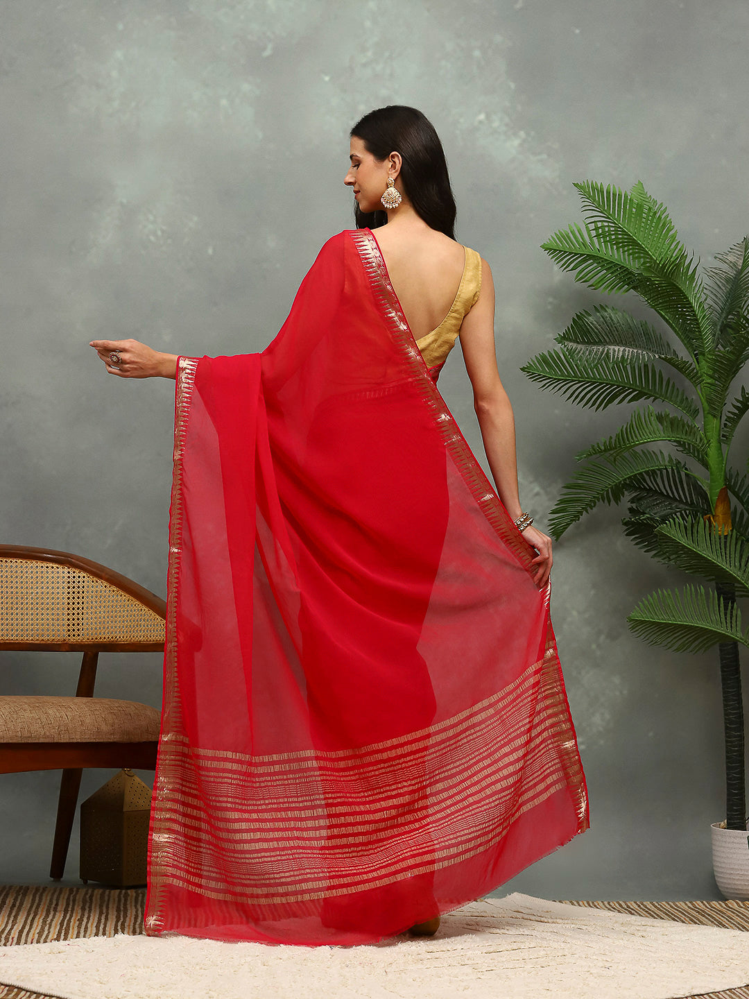 Zari Border Chiffon Woven Saree