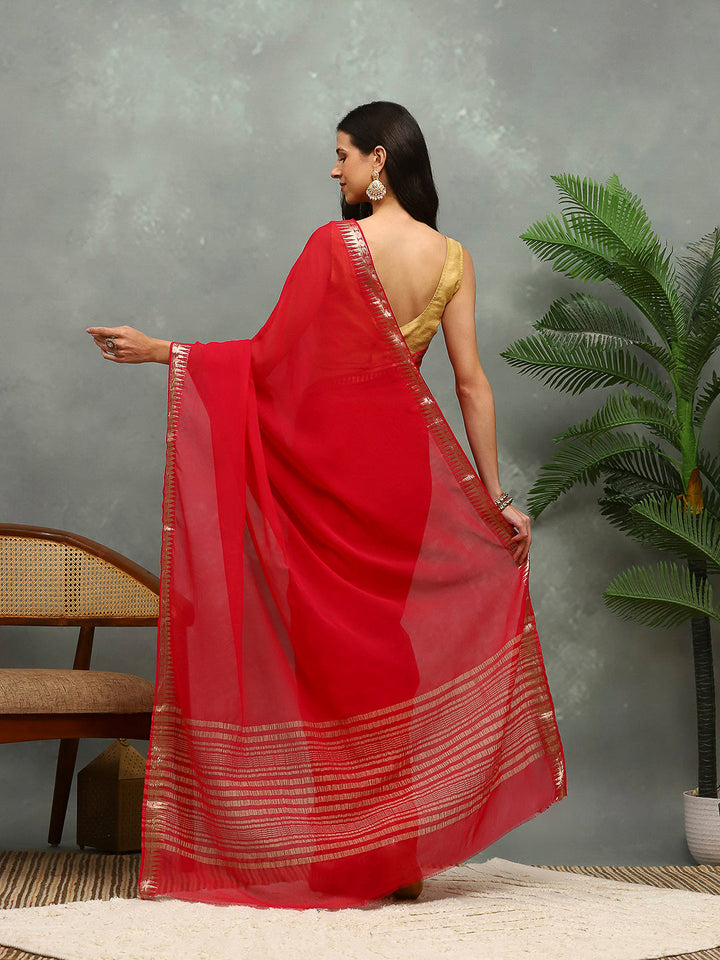 Zari Border Chiffon Woven Saree