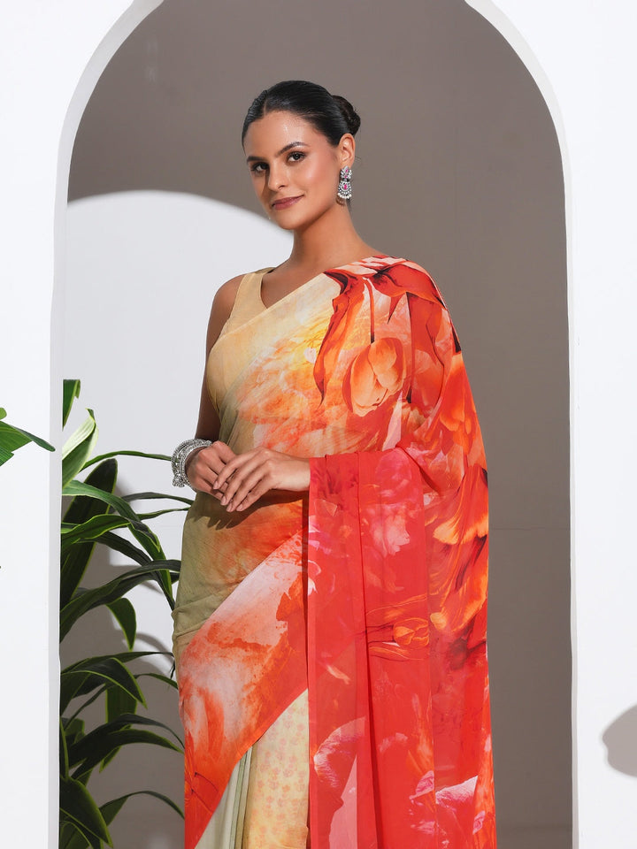 Floral Printed Georgette Saree