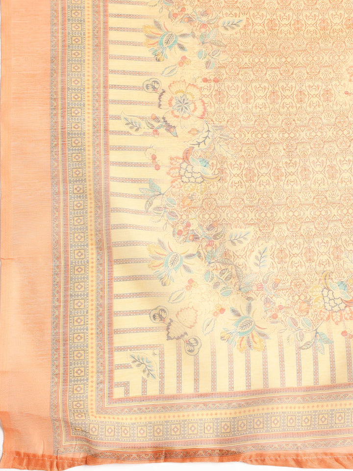 Printed Booti Chanderi Unstitched Suit With Dupatta