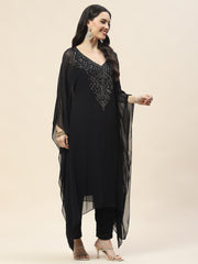 Neck Embroidered Georgette Kurta With Pants