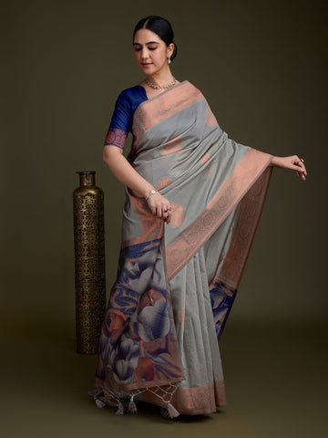 Zari Border Booti Art Silk Woven Saree