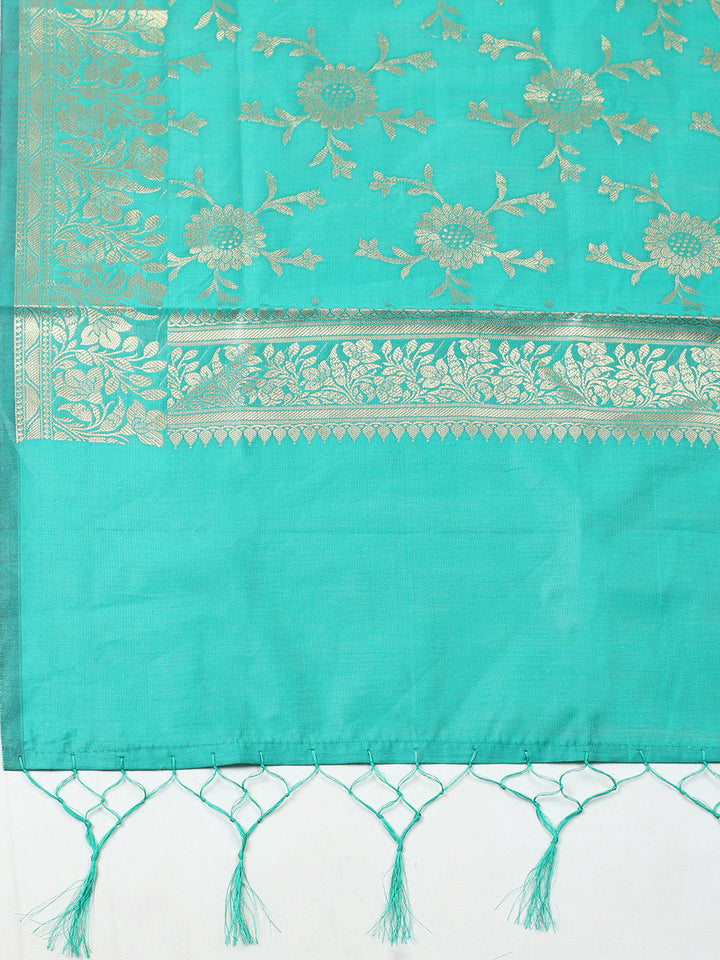 Woven Design Chanderi Unstitched Suit With Pant &amp; Dupatta