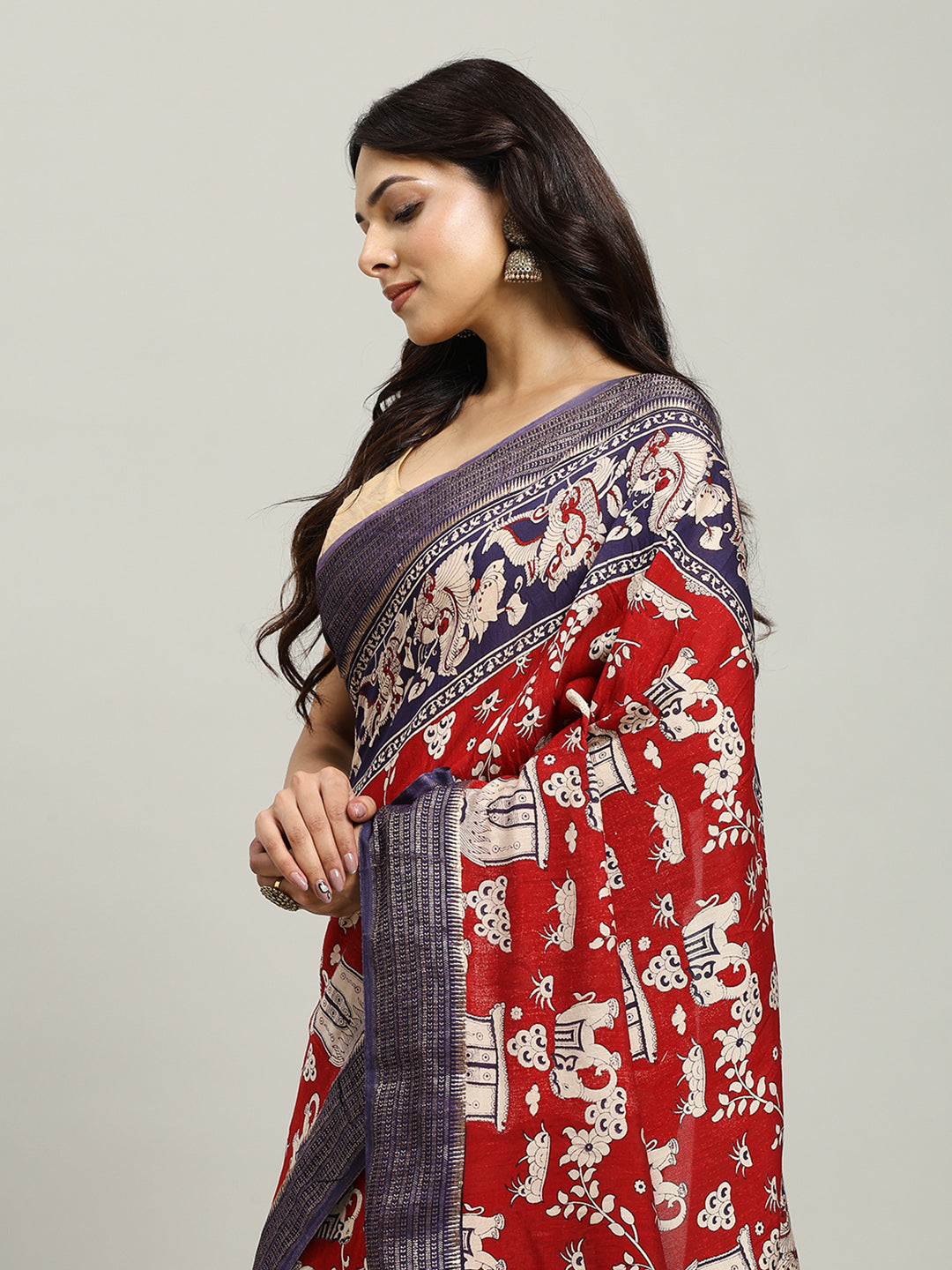 Digital Printed Cotton Blend Woven Saree