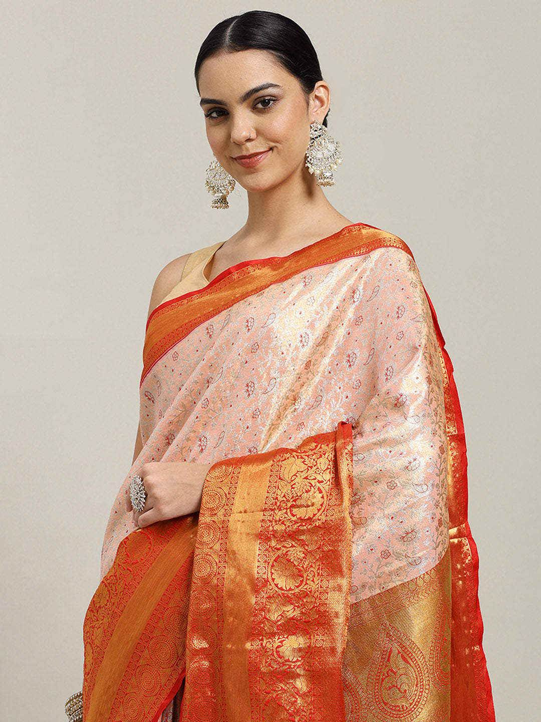Woven Brodcade Zari Jaal Art Silk Saree