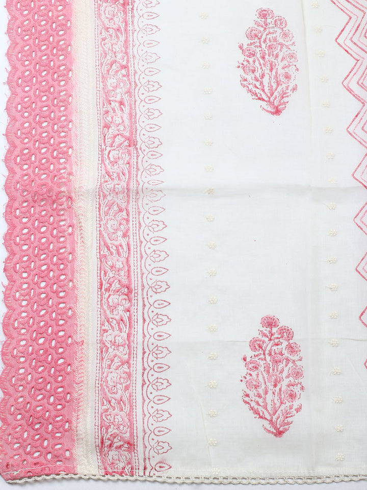 Embroidered Cotton Blend Unstitched Suit With Pant &amp; Dupatta
