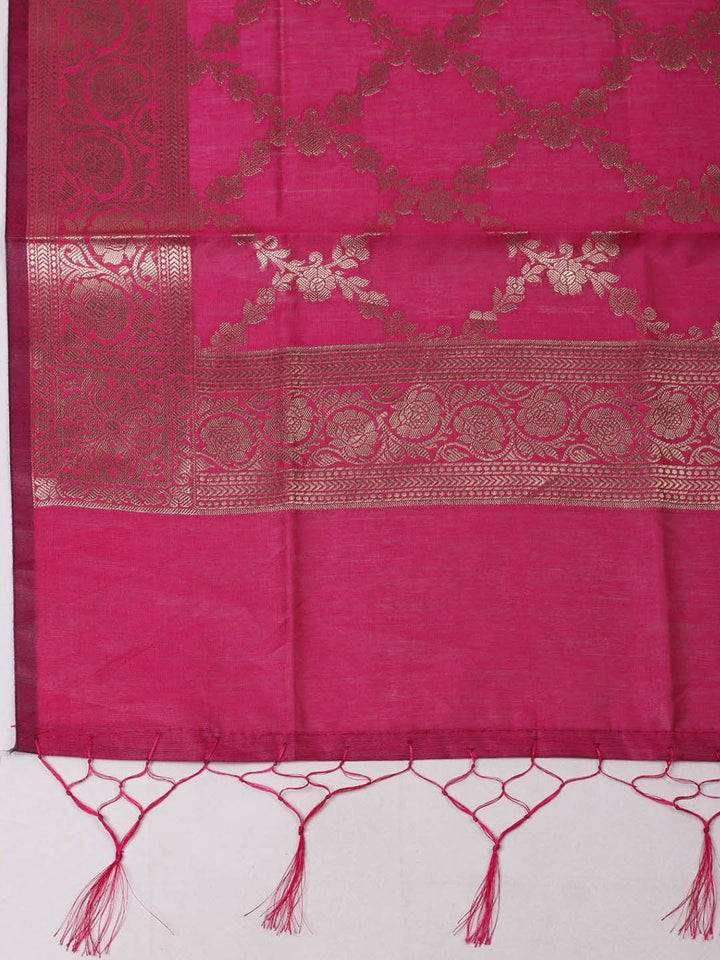 Woven Design Chanderi Unstitched Suit With Pant &amp; Dupatta