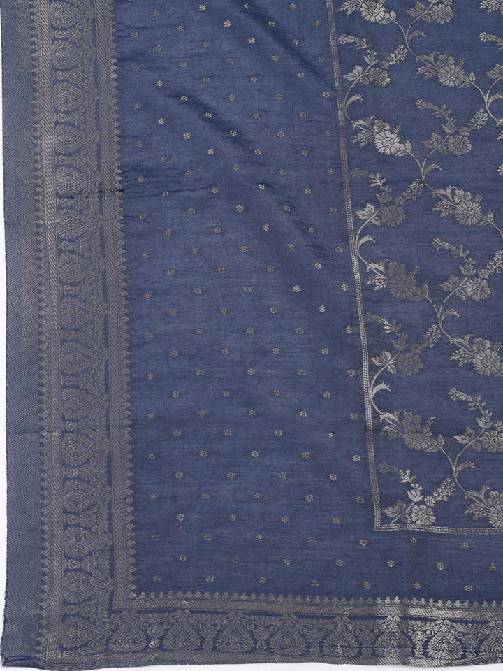 Embroidered Chanderi Unstitched Suit With Pant &amp; Dupatta