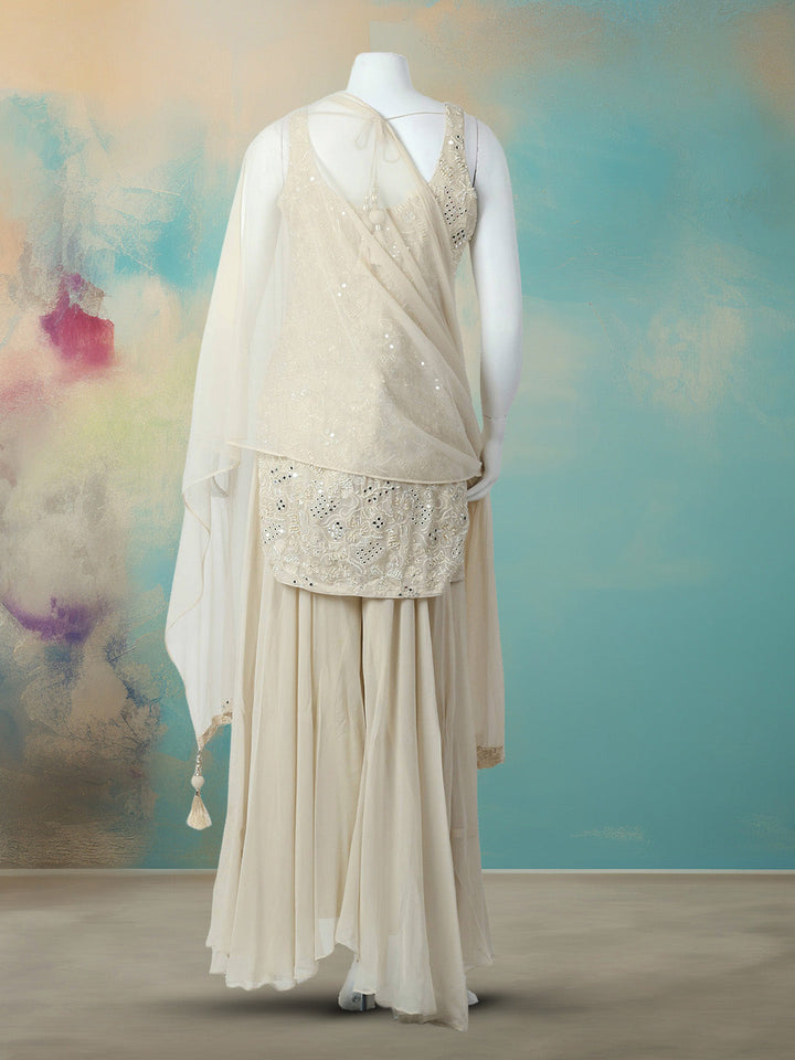 CutDana Embroidered Georgette Stitched Kurta With Sharara &amp; Dupatta