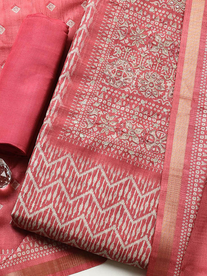Printed Tussar Unstitched Suit With Pant &amp; Dupatta