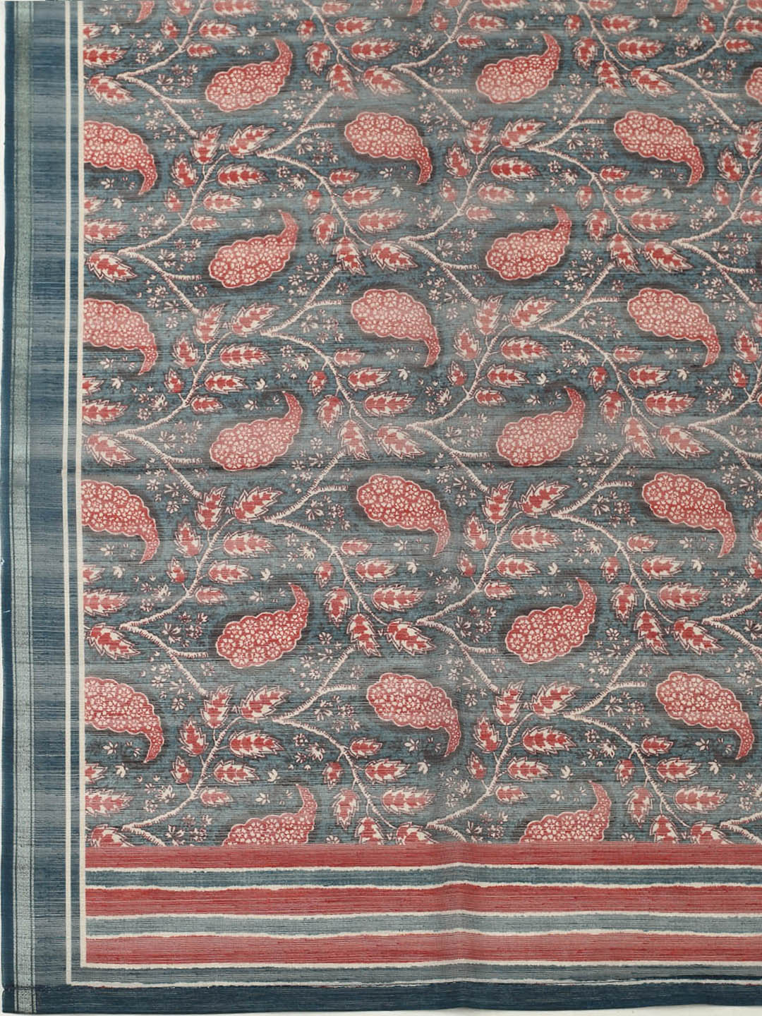 Printed Chanderi Unstitched Suit With Pant &amp; Dupatta